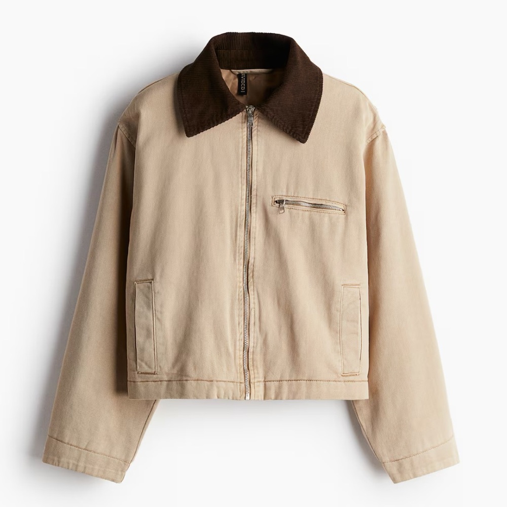 Tan Women's Jacket with Corduroy Collar